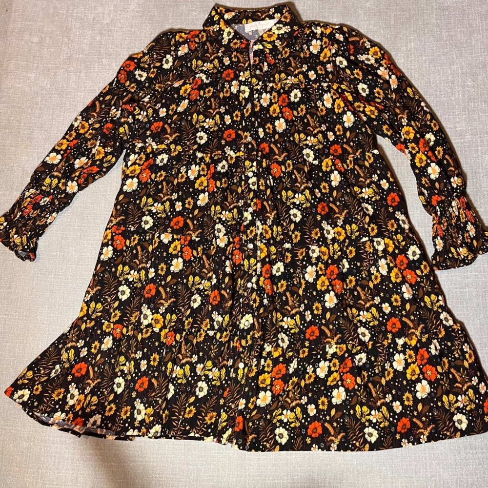 Fairy Floral Print Collared Button Front Cottagecore Prairie Dress Women Size XL